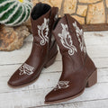 autumembroider british style mid-heeled knight boots women's foreign trade thick heel v-mouth retro large size mid-calf boots