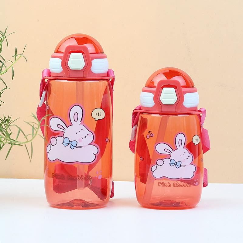 Factory custom cartoon kids water bottle student straw water jug big belly cup portable plastic sealed creative gift