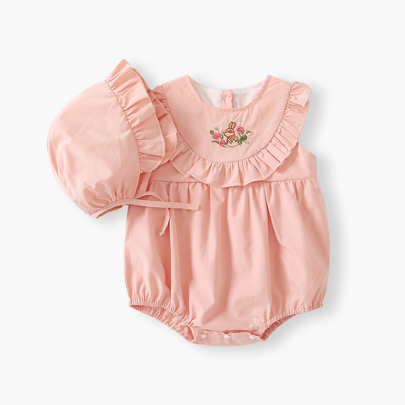 Baby romper, class a, summer lightweight,  new sweet style girl's bodysuit with hood and flutter sleeves