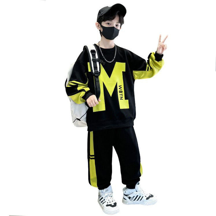 Boys' fall outfit set: new  styles for mid-to-large children. stylish boys' spring/autumn clothing, trendy two-piece tracksuit with sporty sweatshirt
