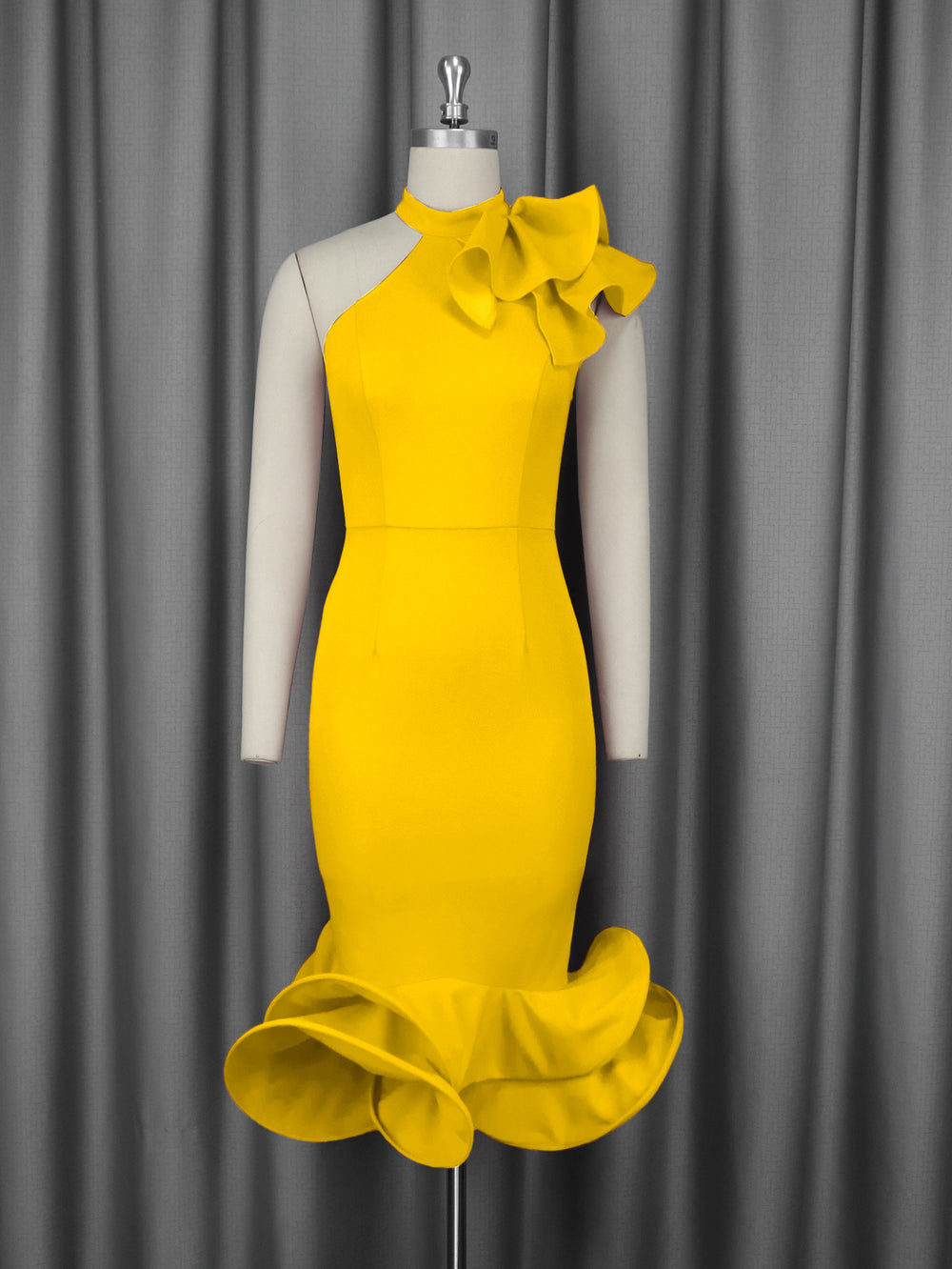fashionelegance half turtleneck rufflesdress off-shoulder ruffles hem banquet evening dressdresses