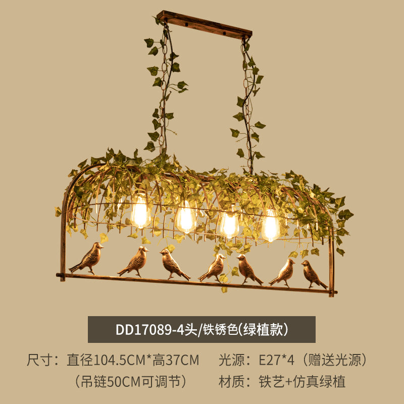 American industrial wind wrought iron bar counter plant bird cage chandelier creative personality art retro restaurant lamp green plant light