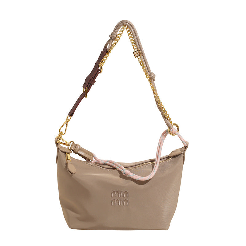 Internet celebrity trend shoulder bag 2025 summer new contrasting color canvas small lunch box bag commuter fashion trend handbag