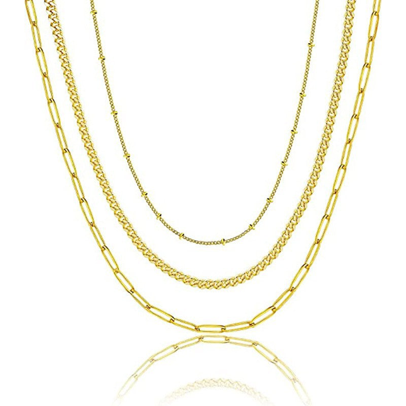 European and american fashionable minimalist versatile hip-hop layered choker necklace - statement lightweight luxury titanium steel necklace for women