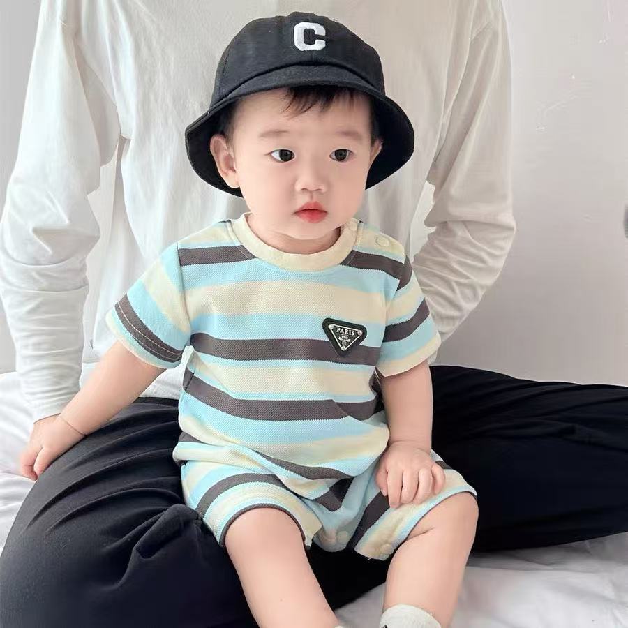 Baby boy short-sleeve romper - summer outfit, super cute & stylish, newborn infant summer striped outfit for outdoor wear