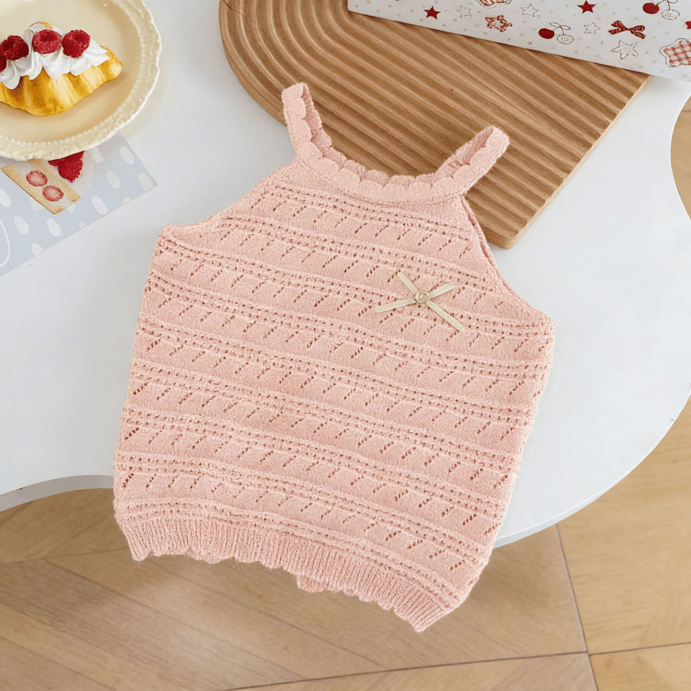 Summer girls' chic & sweet knitted tank top - versatile baby clothes for first birthday outings & everyday wear