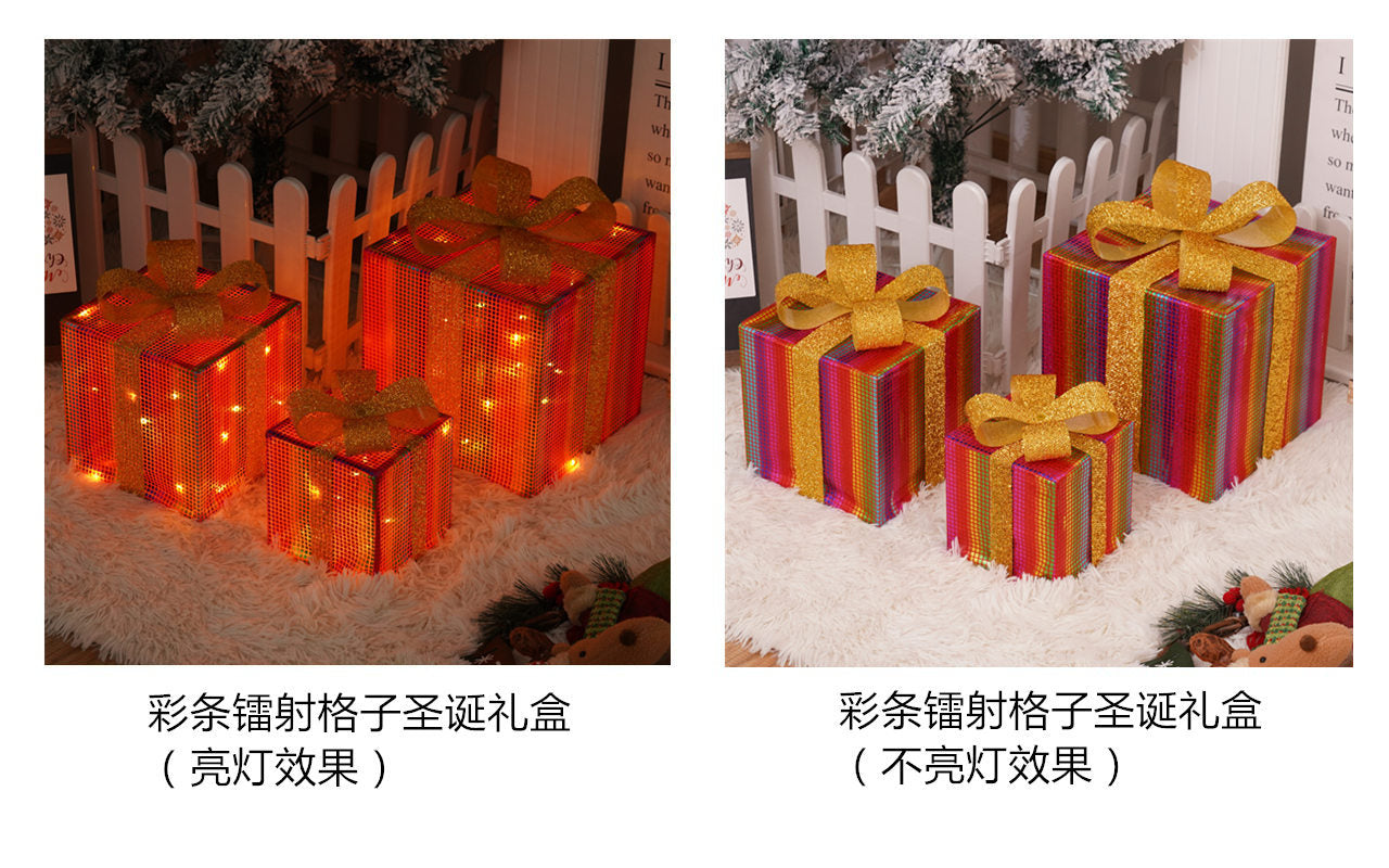 Popular Christmas gift box three-piece Christmas light decoration ambient light ins wind indoor and outdoor flashing ornament