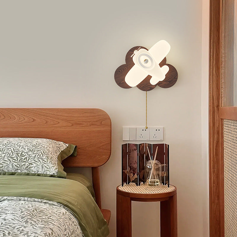 Wall lamp simple modern creative cloud plane children's room wall lamp log wind bedroom bedside ambient lamp