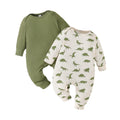 newborn & infant casual long-sleeve solid color romper with dinosaur print romper two-piece set