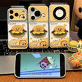 Plush embroidered burger iphone 18 case with wave mirror stand - apple 17 pro max electroplated cover