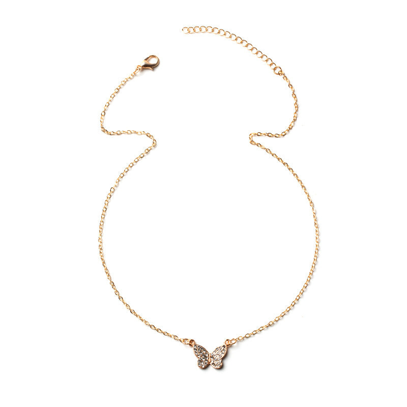 Butterfly necklace wholesale european and american cross-border new style full diamond jewelry simple fashionable versatile pendant women's niche clavicle chain