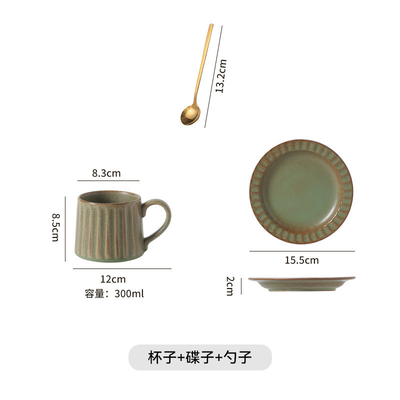 Japanese retro exquisite afternoon tea latte art striped coffee cup and saucer ceramic set - perfect for office milk and breakfast