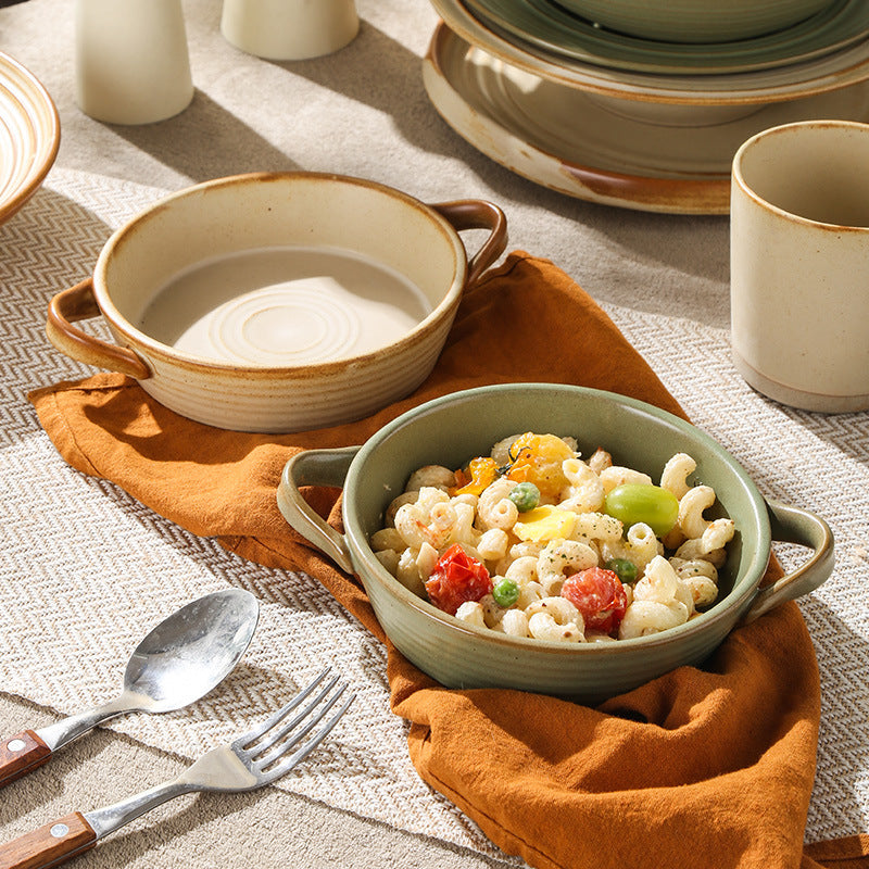 Vintage chic ceramic dinnerware - restaurant & hotel grade, unique ribbed design, steak & western cuisine plates, high-style deep dishes for home use