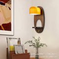 Retro solid wood oval wall lamp with vertical pattern and translucent glass b&b guest room bedside aisle new chinoiserie atmosphere
