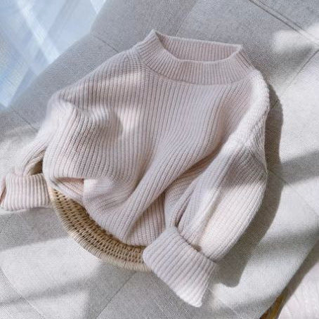 Kids' solid color knit top - perfect for layering, autumn/winter thickened warm girls' sweater, candy color new arrival