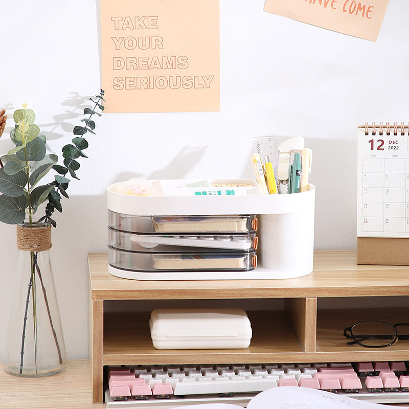 Liheng transparent desktop storage box rotatable desk pen holder plastic mini storage box cosmetic storage large