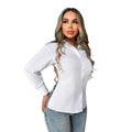 women's long-sleeve european and american solid color single-breasted cardigan loose open-back sexy blouse top - elegant