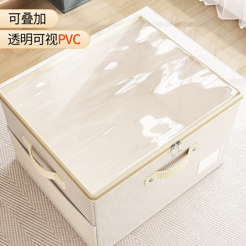 Oxford cloth zipper transparent visual cover storage basket side net household large-capacity zipper box clothing wardrobe finishing box