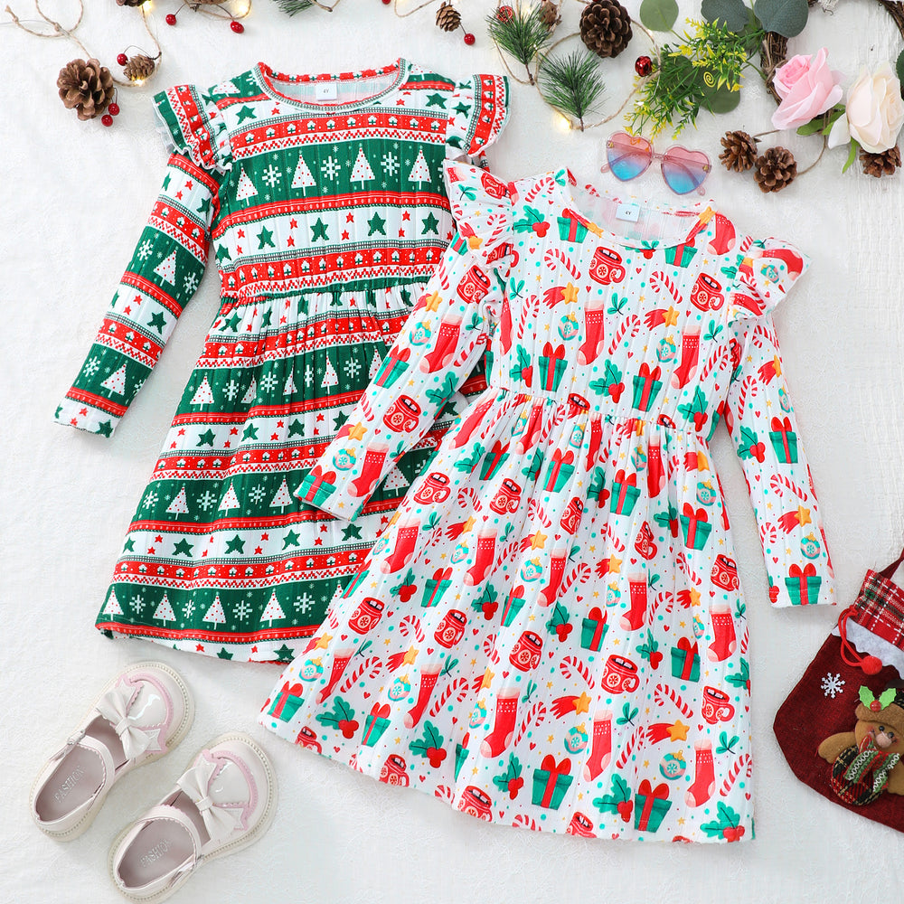 Girls' dress for toddlers and young children, all-over print long sleeve dress
