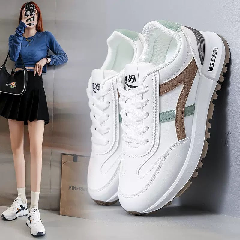 plus size women's shoes spring & fallnew arrival leather sneakers women's korean style flatscasual soft bottom running dad shoes