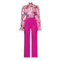 D316 european and american style women's clothing  autumn/winter loose plus size casual printed long sleeve shirt and wide leg pants cross-border two-piece set