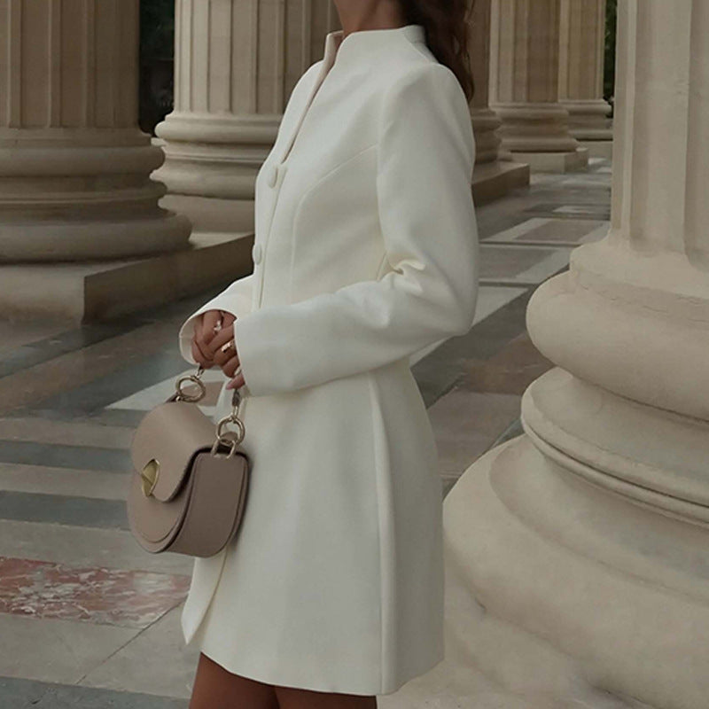 cross-border e-commerce women's fashion: european and american summer new arrivals - elegant and chic button-down, cinched-waist solid color dress 661
