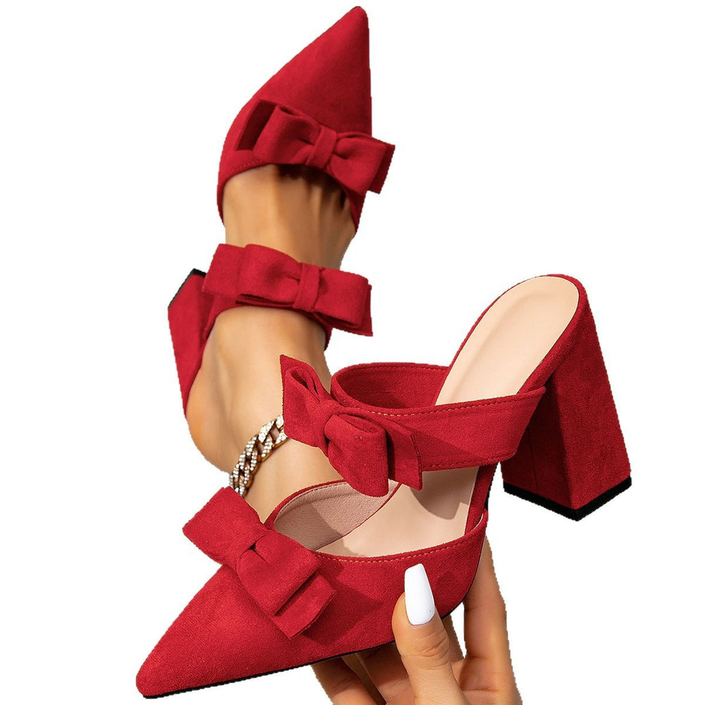 Women's party evening red high heel sandals chunky heel fashion pointed toe buckle minimalist high heels