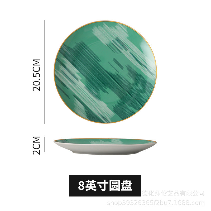 European-style popular casual ceramic dessert plate, dessert plate, household afternoon tea special cake plate, fruit plate skewer plate