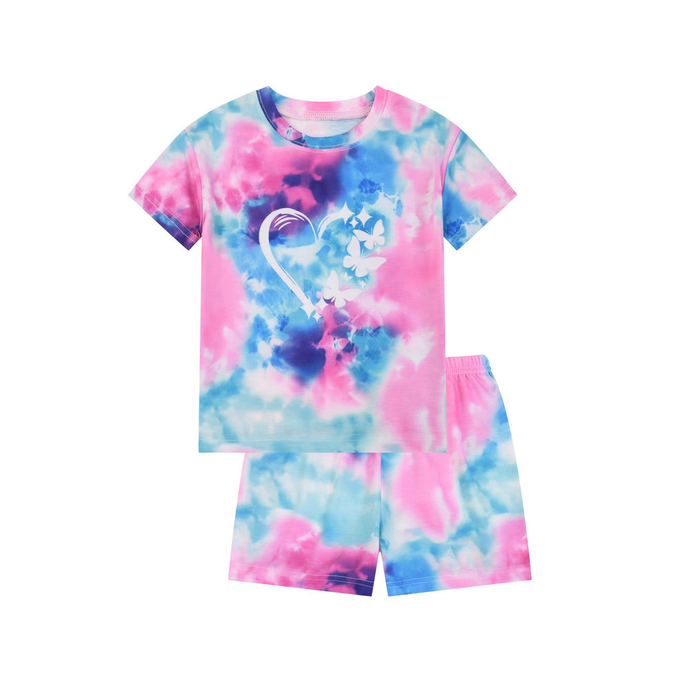 Export factory flame retardant girl girl home wear digital print butterfly fly 2 short sleeve shorts suitsweetcute