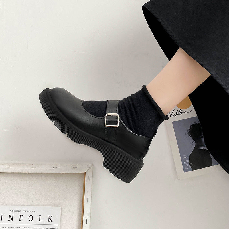 Women's high heels: new autumn 2025 collection - round toe, chunky heel, versatile retro japanese style leather mary janes in black