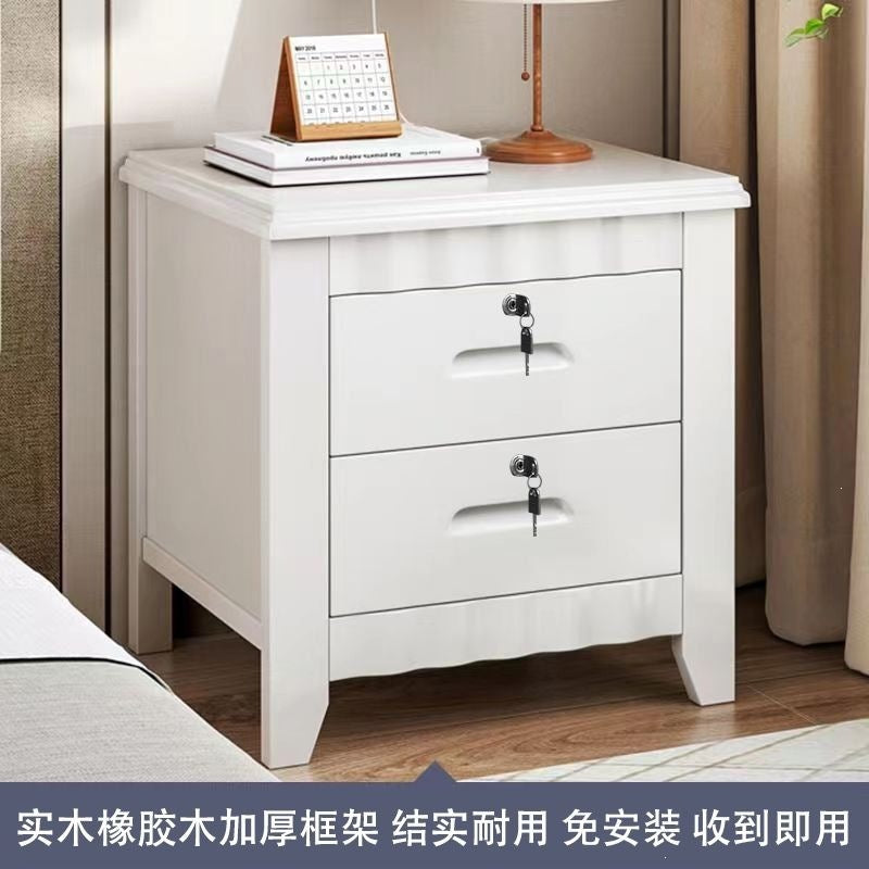 Solid wood bedside table for home bedroom, lockable storage cabinet, small rental room bedside storage chest, no assembly required