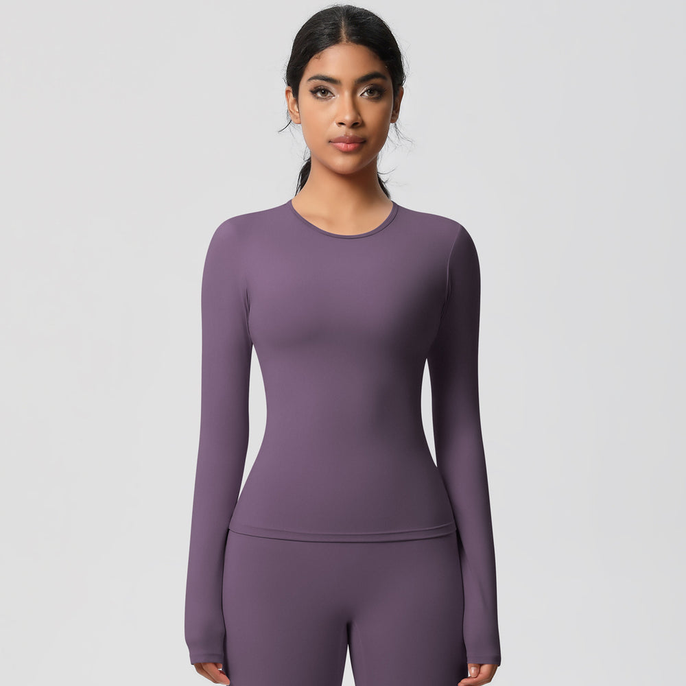 nude feel brushed yoga top - quick-dry, compression fit, long sleeve activewear for running and fitness