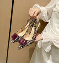 Wo huizhou 2026 new arrivalfashion tweed stylefashion baotou back hollow sandals thick woolen gemstone pointed toe thin heel