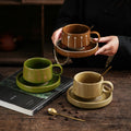 Vintage chic ceramic mug and saucer set - high-style afternoon tea, milk, and coffee cups - rustic pottery, japanese-style hand-painted ceramic mugs and water cups