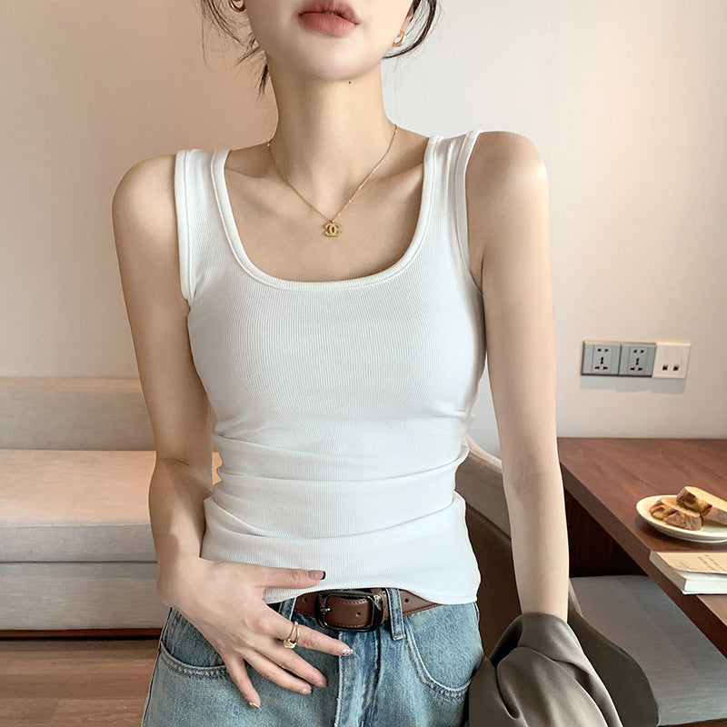 Tk carefully selected spring and summer new arrival wide shoulder vest women's silm large u-neck best selling bottom inner vest women's sleeveless