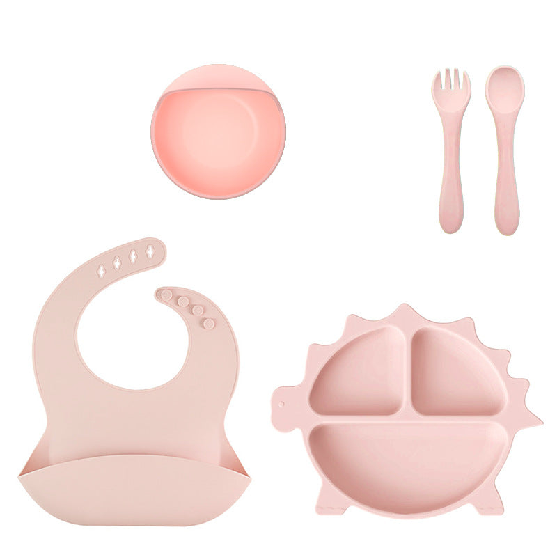 Cross-border food grade children's silicone plate set, silicone bowl, fork and spoon, baby complementary food bowl, feeding tableware six-piece set
