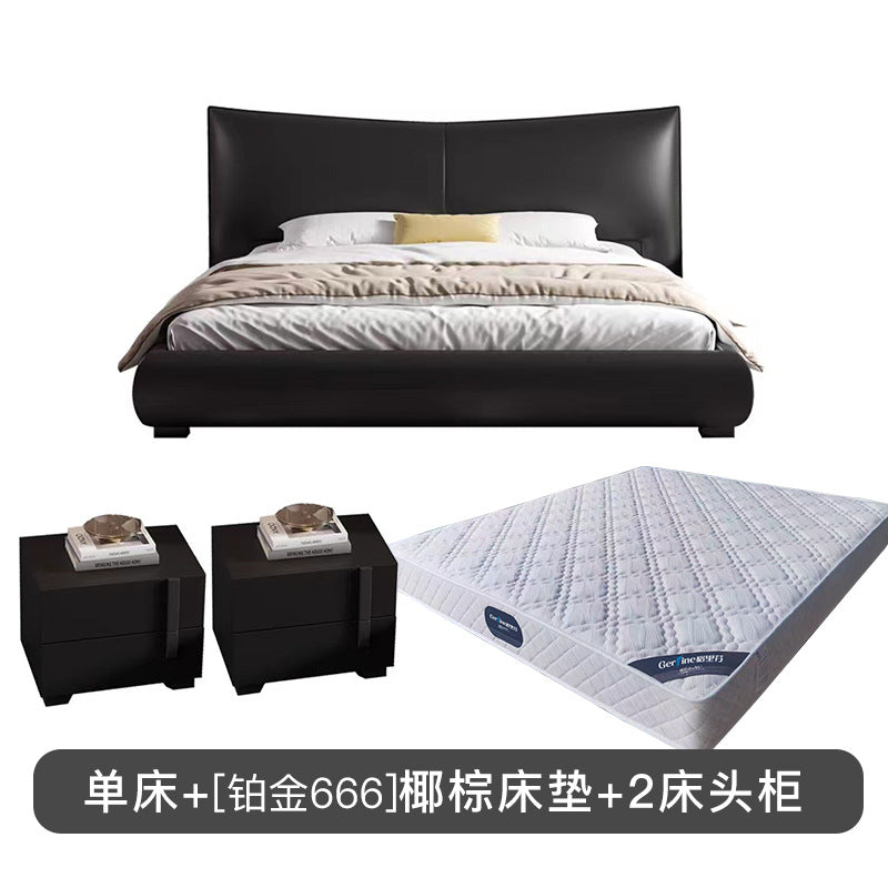 Italian light luxury genuine leather bed bedroom wedding bed designer style king size bed 1.8m trending black double bed