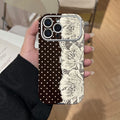Pieced polka dot lace appliqué phone case for iphone 17 pro max, iphone 13, round edge large view soft case