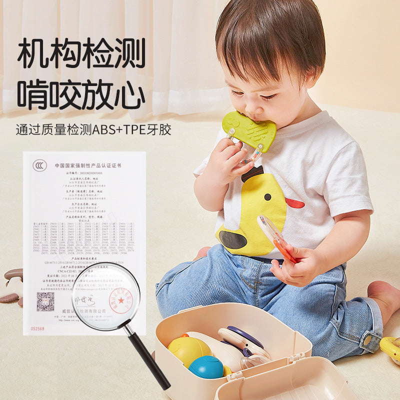 Newborn rattle 0-6 months, teether & soother, early education toy for baby boys & girls - safe for chewing & boiling