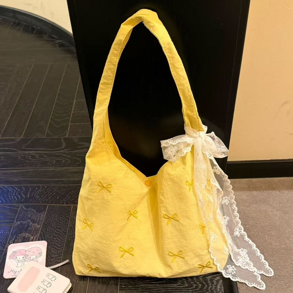 spring new arrival: large capacity shoulder bag vest - korean style sweet embroidered bowknot ruched versatile commuter bag for women