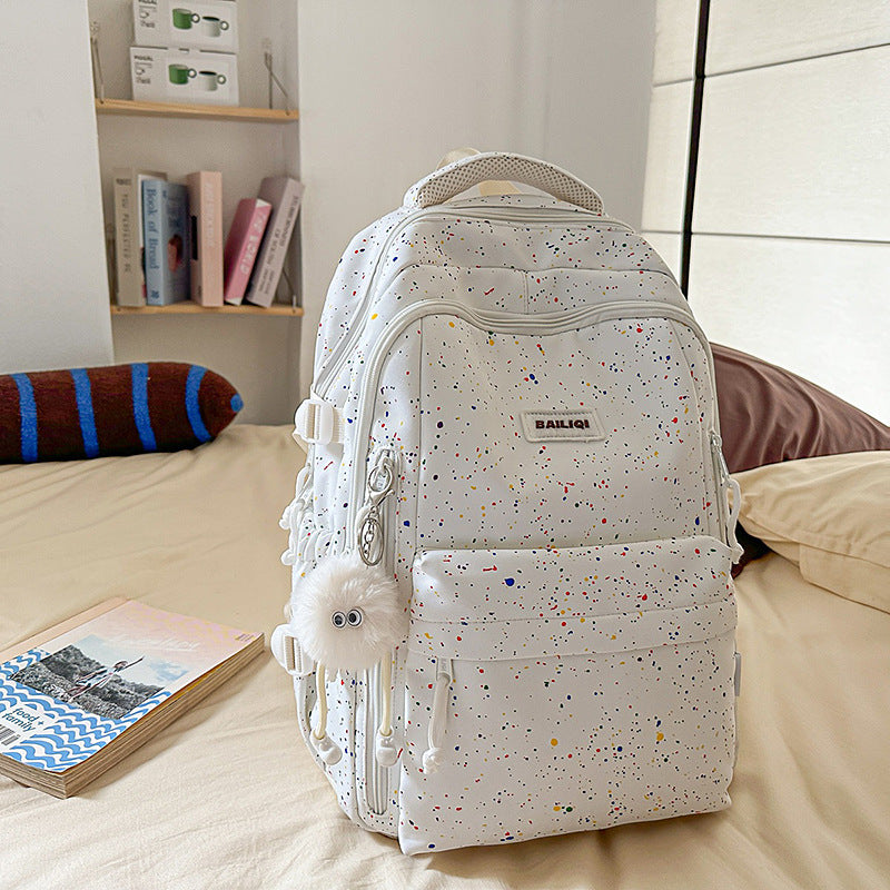 Rustic style backpack for female college students - minimalist polka dot floral cute girl's backpack - large capacity women's school bag