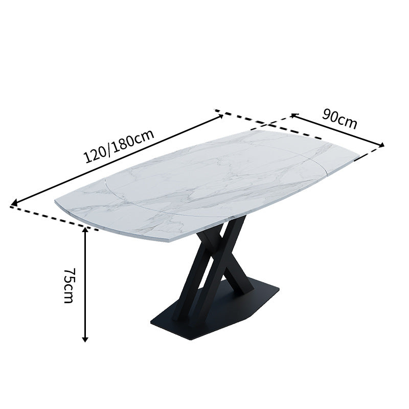 Customizable sintered stone dining table - italian style, perfect for small spaces, light luxury, high-end, minimalist modern design with cross-legged carbon steel frame