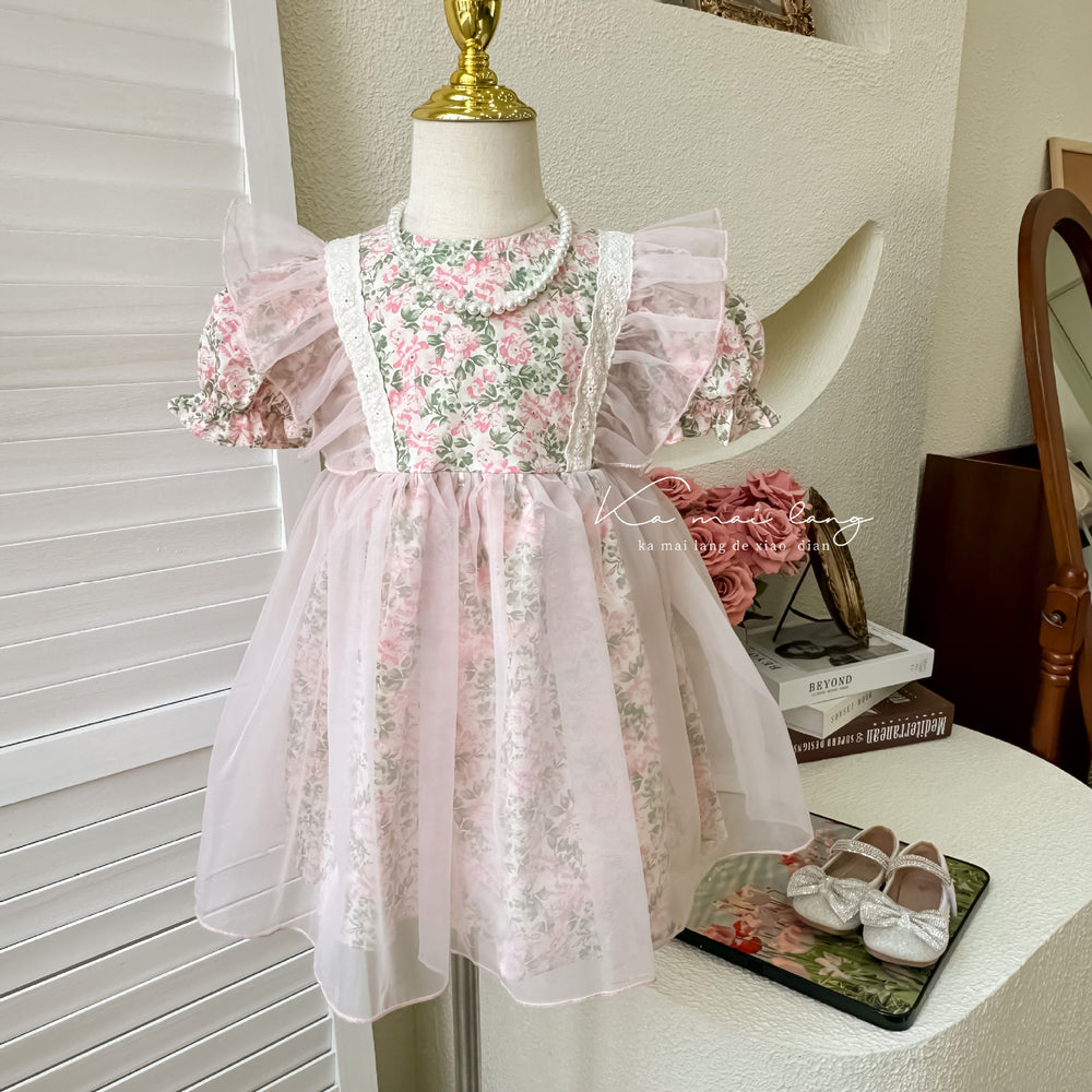 【clearance】girls' floral princess dress - new korean style puff sleeve dress for little girls and babies - chic and stylish