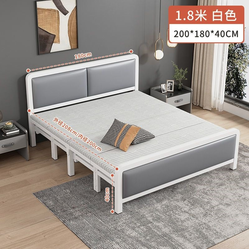 For homefoldable bed iron frame single lunch break rental house portable double bed iron frame simple hard bed economical