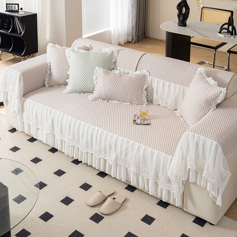 Summer ice silk bean sofa cushion light luxury lace skirt sofa cover non-slip ice mat new free shipping
