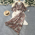 French romantic leopard print two-piece set for women - autumn v-neck, slim fit, high-end purple elegant outfit