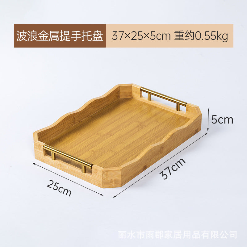 Accessible luxury retro nanzhu tea tray tray bamboo commercial rectangular tea tray pastry handle bbq serving plate