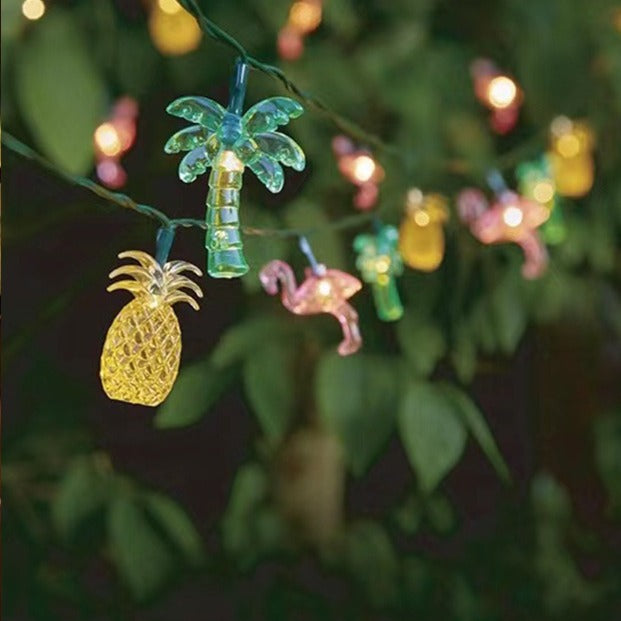 LED solar light string ins pineapple coconut tree flamingo small string light summer cartoon decorative lights flash string