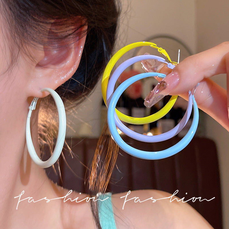 Macaron color drip glaze plain hoop earrings for women accessible luxuryelegant face small earrings classy sense hoop exaggerated earrings