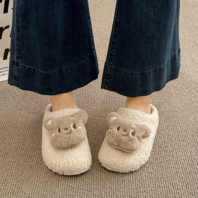 Trendy casual bear slippers for women - new autumn/winter collection, perfect for outdoor wear, dorm room, warm and thickened lambswool cotton shoes, couple's style
